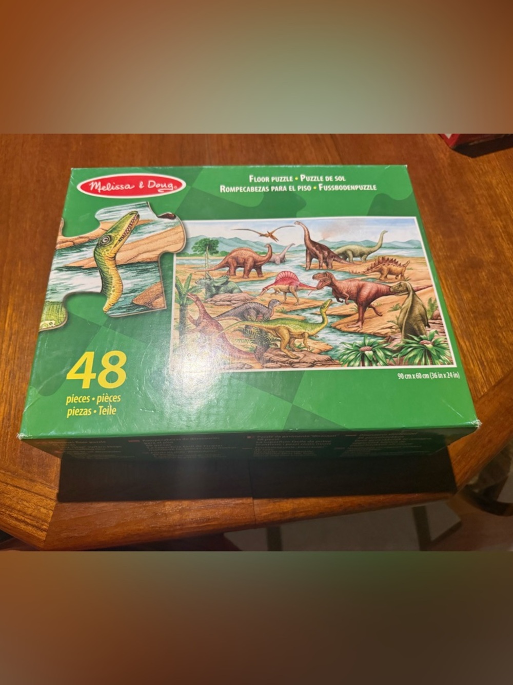 Melissa & Doug Green Dinosaur Puzzle Box with Colorful Dinosaurs